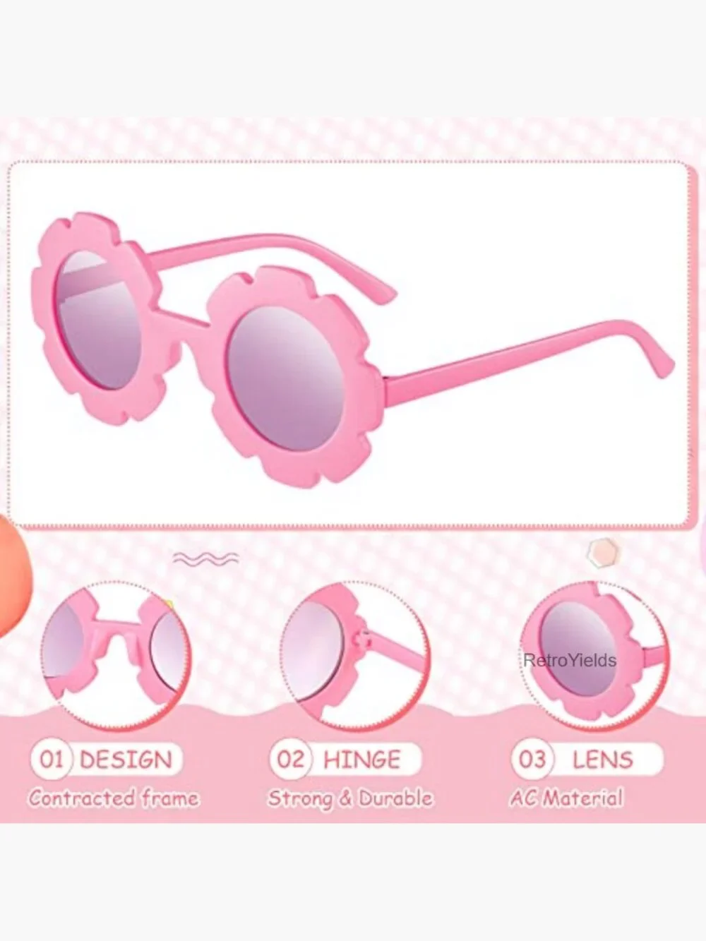 6 Kids Round Flower Sunglasses, Daisy Glasses for Toddler Beach Summer Fun